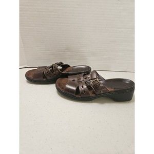 Clarks Honee Cafe Brown Leather Comfort Slides Sandals Size 6M 6 72681 02/07